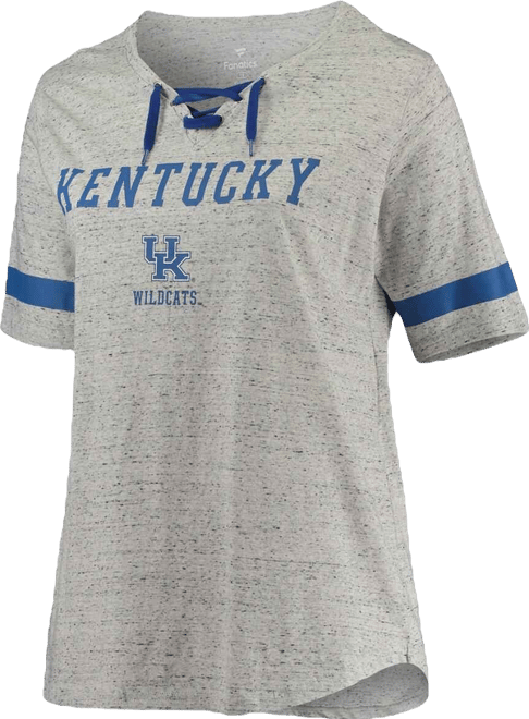 Women's Heathered Gray/Royal Kentucky Wildcats Plus Size Lace-Up V-Neck T-Shirt