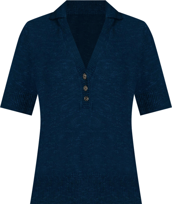 Women's Cotton Blend Short Sleeve Polo Sweater