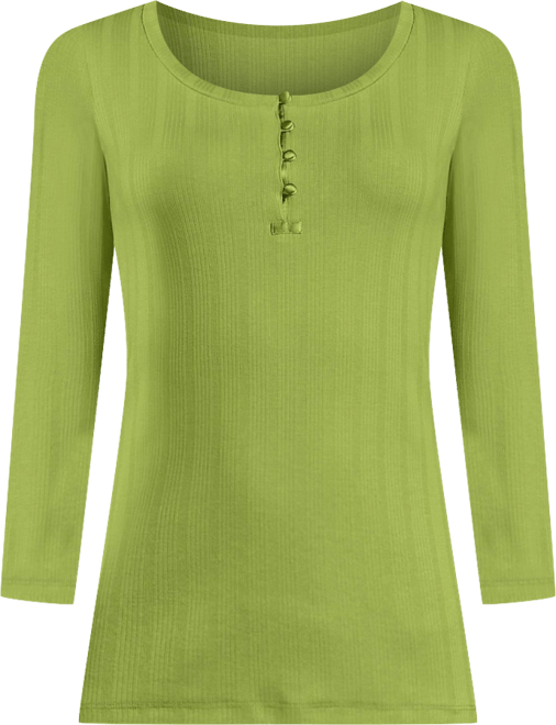 Women's 3/4 Sleeve Variegated Micro Rib Henley