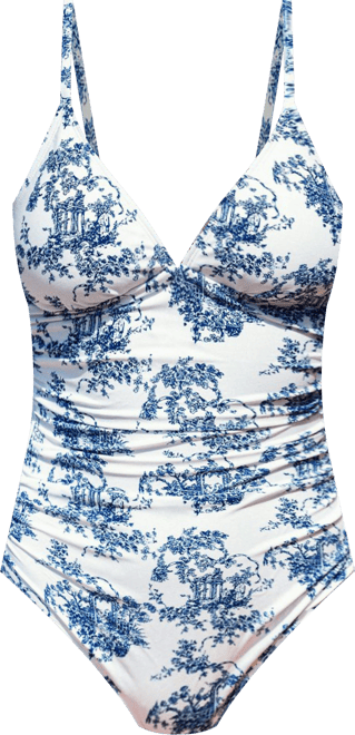 Women's Floral V Neck One Piece Swimsuit