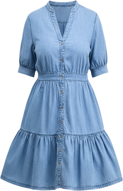 Trendy Plus Cotton Button-Front Tiered Midi Dress, Macy's Exclusive