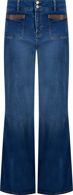 Women's Wide-Leg Faux-Leather-Trim Jeans, Macy's Exclusive