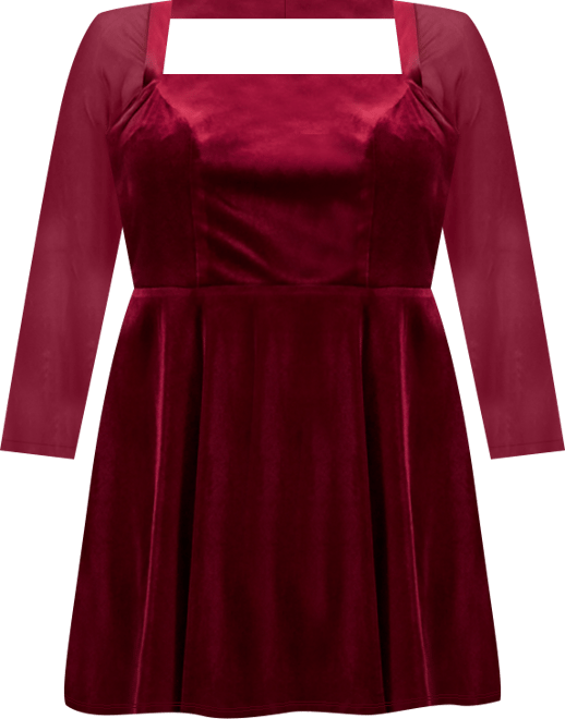 Trendy Plus Size Mesh-Sleeve Velvet Fit & Flare Dress