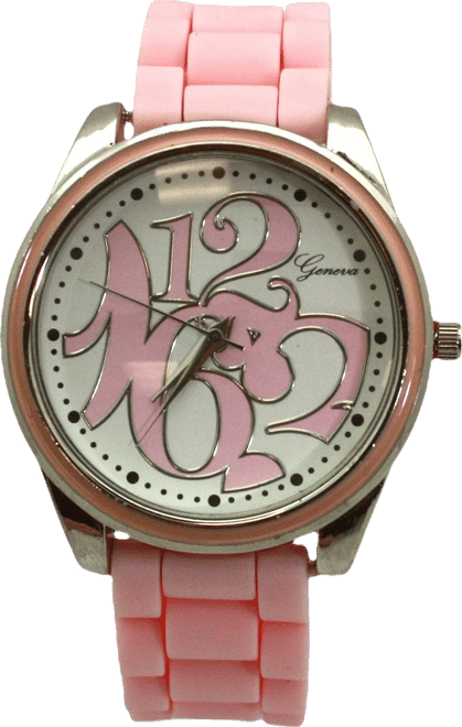 Light Pink Round Big Face with Colorful Numbers Women Watch