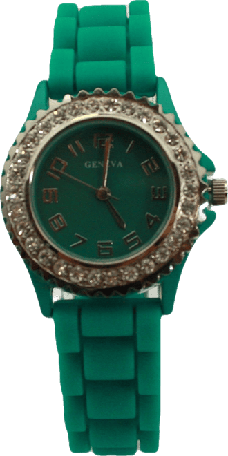 Green Every Day Thin Band Silicone and Rhinestones Colorful Women Watch