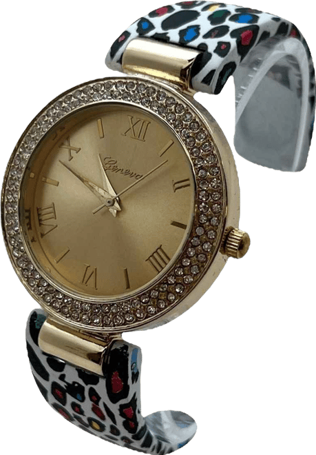 Multi Cheetah Printed Soft Band Bangle Women Watch