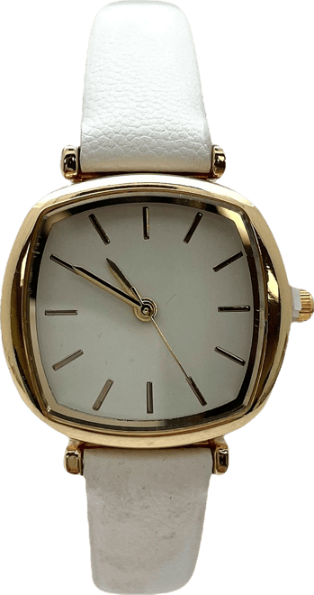 Solid Color Elegant Square Face Faux Leather Women Watch, White