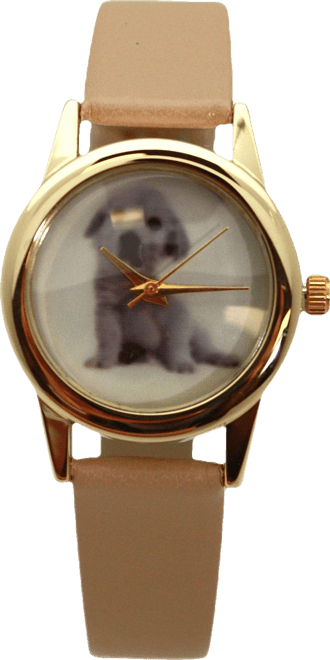 Beige Cat and Dog Face Faux Leather Band Women Watch