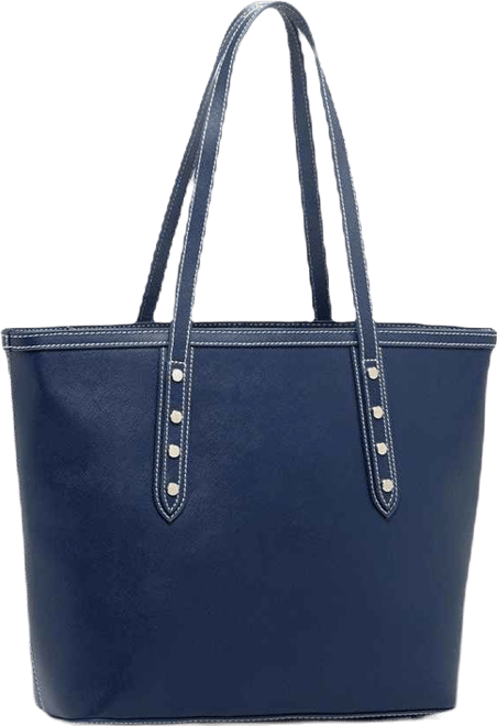 Blue Leather Shoulder Bag Elegant Big Tote Handbag for Women with Double Straps and Zip Closure