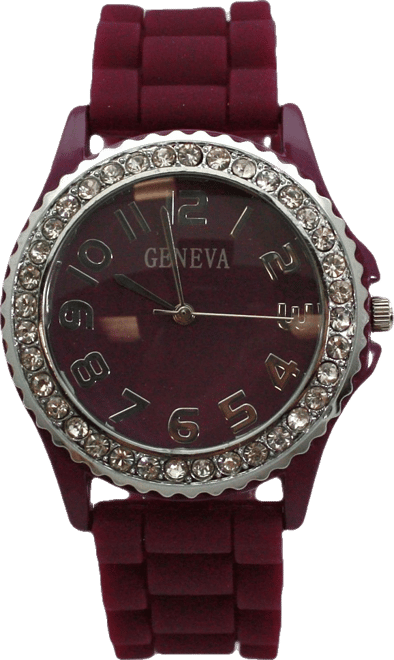 Burgundy Every Day Silicone and Rhinestones Colorful Women Watch