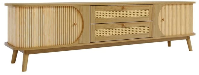 Casainc Rattan Tv Stand for TVs up to 75", Modern Farmhouse Media Console, Entertainment Center with Solid Wood Legs