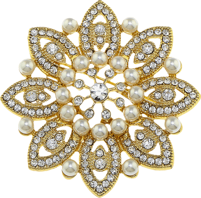 Monet® Gold-Tone Crystal and Simulated Pearl Snowflake Pin, Color