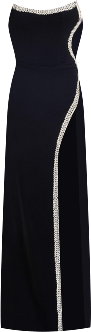 Women Xoana Black Crystal Embellished High Slit Gown