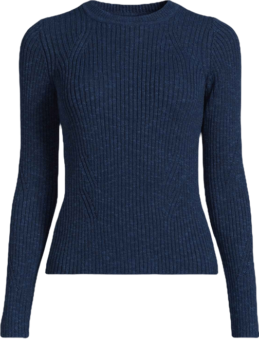 Women's Cotton Blend Marl Ribbed Crew Neck Sweater