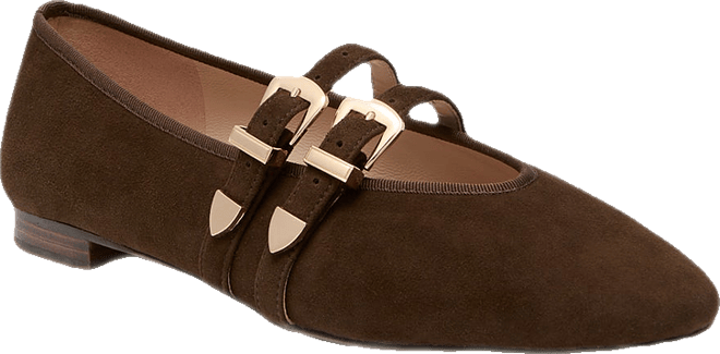 Chocolate Suede Buckle Nina Flats