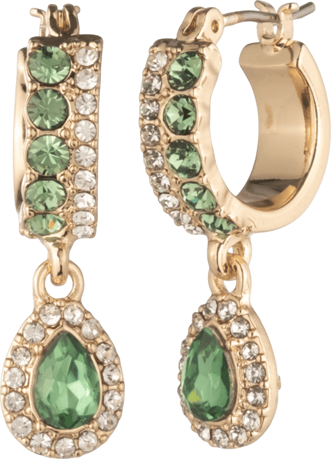 Glass Stone Pierced Post Hoop Drop Earrings