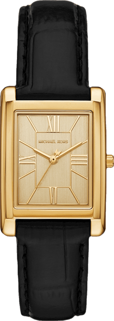 Women's Essex Three-Hand Black Leather Watch, 26x36mm