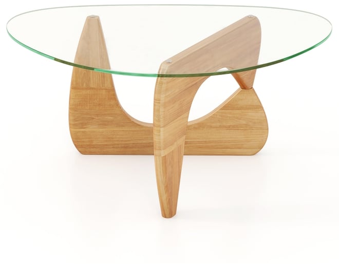 Triangle Coffee Table w/ Tempered Glass Top & Adjustable Rubber Wood Base