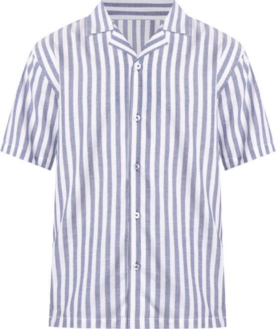 Men's Short Sleeve Striped Button-Front Camp Shirt