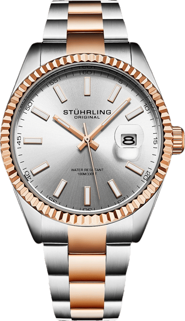Vanguard 4069 Men s Quartz Watch – 42mm, Silver Dial, Rose Gold-Tone Bezel, Two-Tone Bracelet, Date, 100M Water Resistant