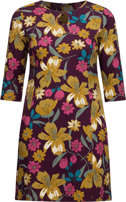 Plus Size Plum Floral Print Keyhole Neckline Sheath Dress