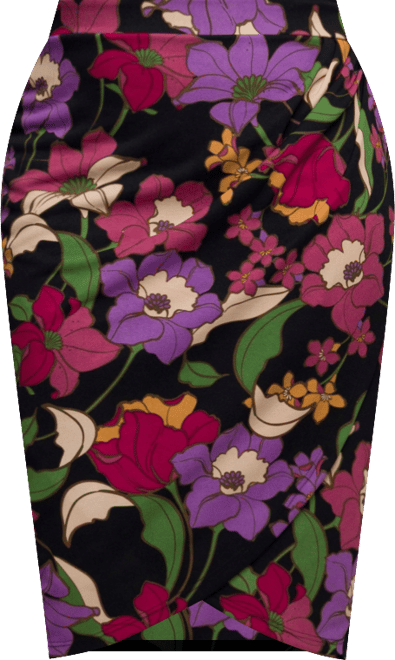 Plus Size Black Multi Floral Print Midi Pencil Skirt