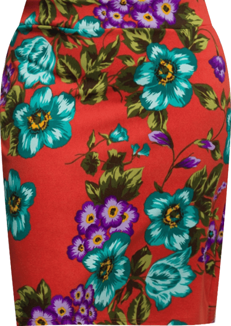 Plus Size Orange Floral Print Knee Length Pencil Skirt