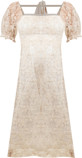 Women's Cream Floral Mesh Overlay Tie Back Maternity Midi Dress