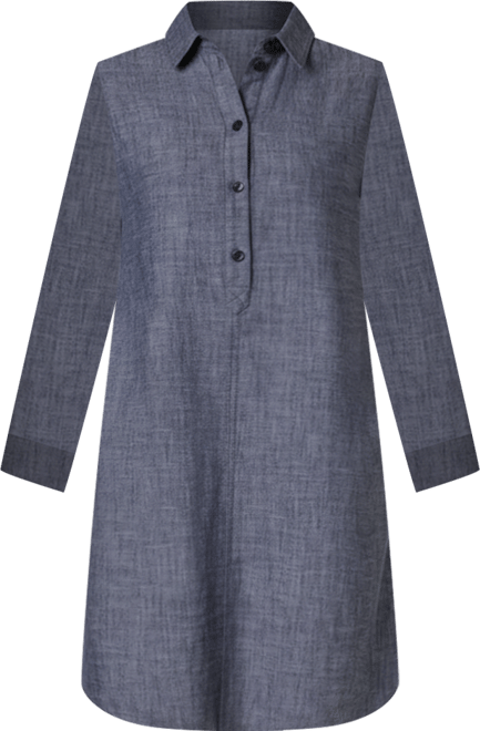 Women's Chambray Long Sleeve Knee Length Dress
