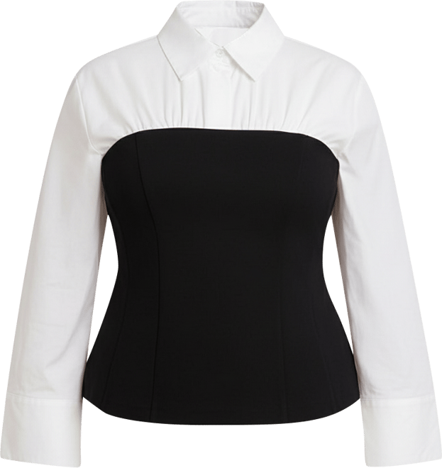 Women's Plus Size Bustier Button Up Twofer