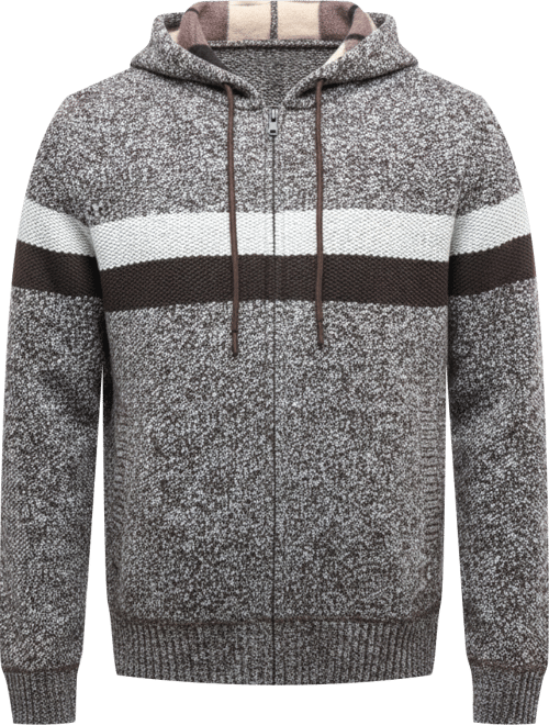 Men's Hooded Fleece Lined Full Zip Sweater With Stripes