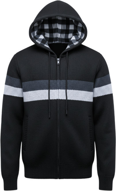 Men's Hooded Fleece Lined Full Zip Sweater With Stripes