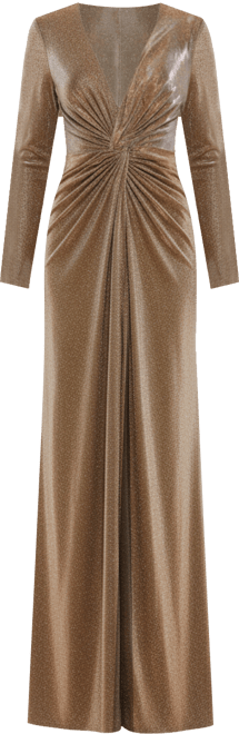 Women's Ieena Metallic Twist Front Plunging Long Sleeve Gown