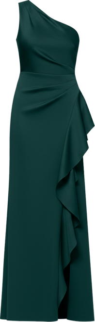 Petite Gathered-Waist One-Shoulder Evening Gown