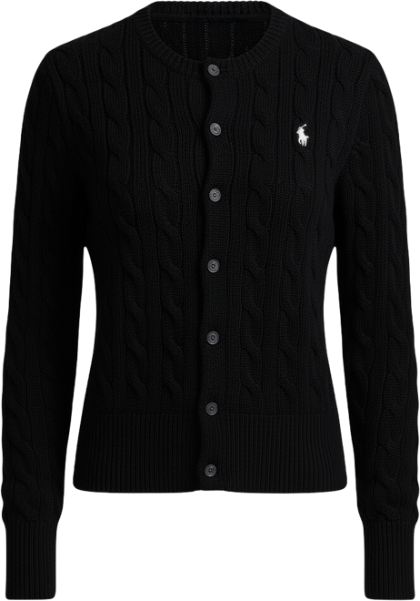 Women's Cable-Knit Cotton Crewneck Cardigan Sweater