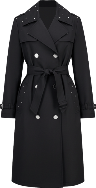 Women's Double-Breasted Studded Belted Trench Coat