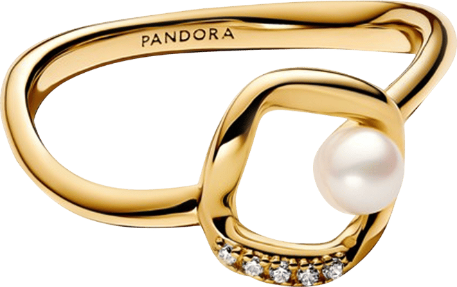 Organically Shaped Pave Circle Treated Freshwater Cultured Pearl Ring