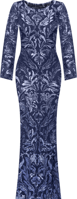 Petite Sequin Detail Crewneck Long Gown Dress