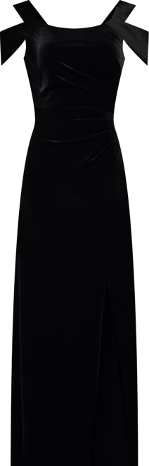 Petite Long Cold-Shoulder Stretch Velvet Dress