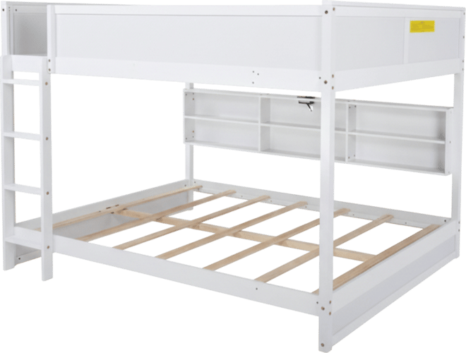 Queen Over Queen Bunk Bed with Storage Charging White