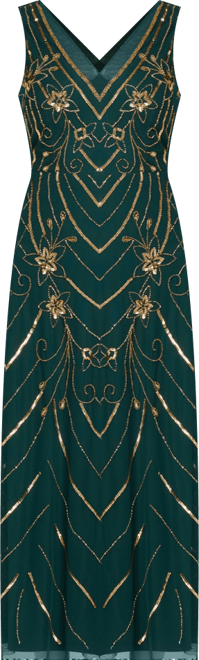 Women's Beaded V-Neck Sleeveless Mesh Dress