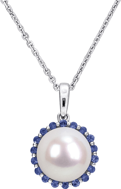 Cultured Freshwater Pearl (8mm) & Sapphire (1/3 ct. t.w.) 18" Pendant Necklace in Sterling Silver
