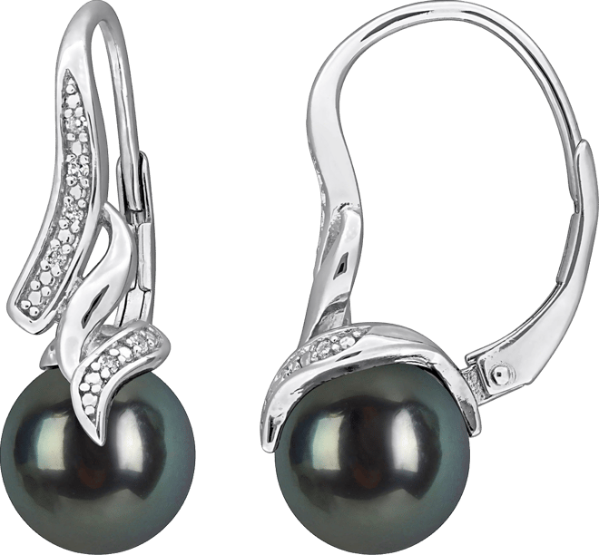 Cultured Tahitian Pearl (8-8.5mm) Diamond Accent Earrings in Sterling Silver