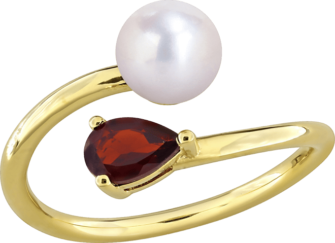Cultured Freshwater Pearl & Garnet Ring (1/2 ct. t.w.) in 18k Gold-Plated Sterling Silver