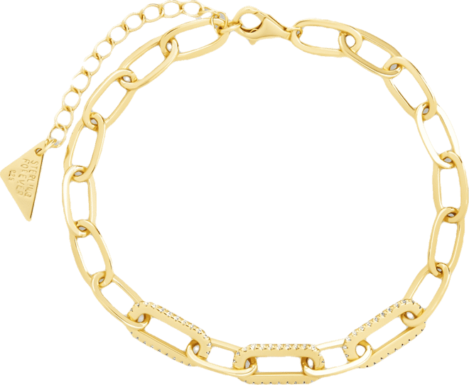 Sterling Silver Hallie Cubic Zirconia Paperclip Chain Bracelet