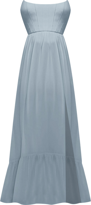 Strapless Cat-Eye Corset Maxi Dress with Ruffle Hem A-Line Skirt