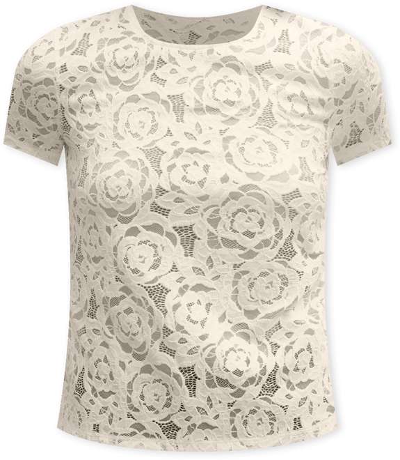 Semi-Sheer Short-Sleeve Top in Floral Lace