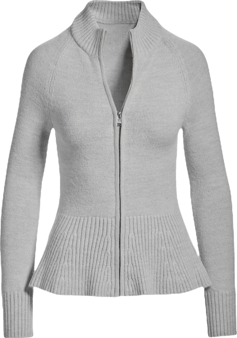 Rib Peplum Full Zip Cardigan Light Heather Gray | Boston Proper