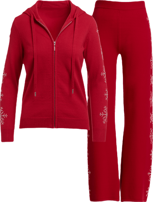 Snowflake Embellished Lounge Set Racing Red