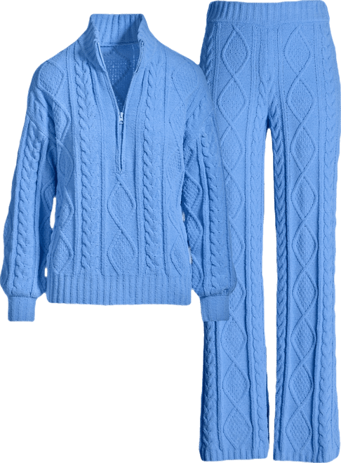 Half Zip Cable Lounge Set Blue Daze